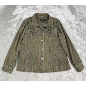 Eddie Bauer Green Corduroy Jacket Womens XL Button Cotton Trucker Hiking Fishing